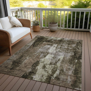 Homeroots 3' Stylish Brown Black And Beige Abstract Washable Area Rug For Indoor And Outdoor Spaces 9' X 12' Polyester 603159