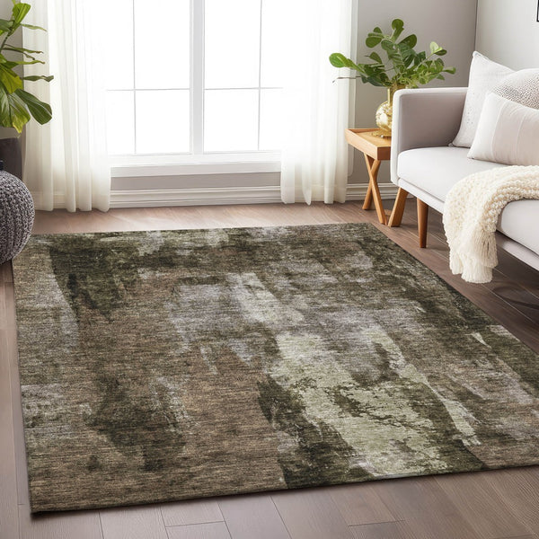 Homeroots 3' Stylish Brown Black And Beige Abstract Washable Area Rug For Indoor And Outdoor Spaces 10' X 14' Polyester 603160