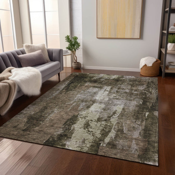Homeroots 3' Stylish Brown Black And Beige Abstract Washable Area Rug For Indoor And Outdoor Spaces 10' X 14' Polyester 603160