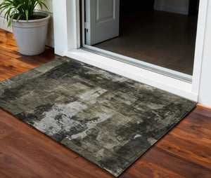 Homeroots 3' Stylish Brown Black And Beige Abstract Washable Area Rug For Indoor And Outdoor Spaces 3' X 5' Polyester 603161