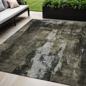 Homeroots 3' Stylish Brown Black And Beige Abstract Washable Area Rug For Indoor And Outdoor Spaces 5' X 8' Polyester 603162