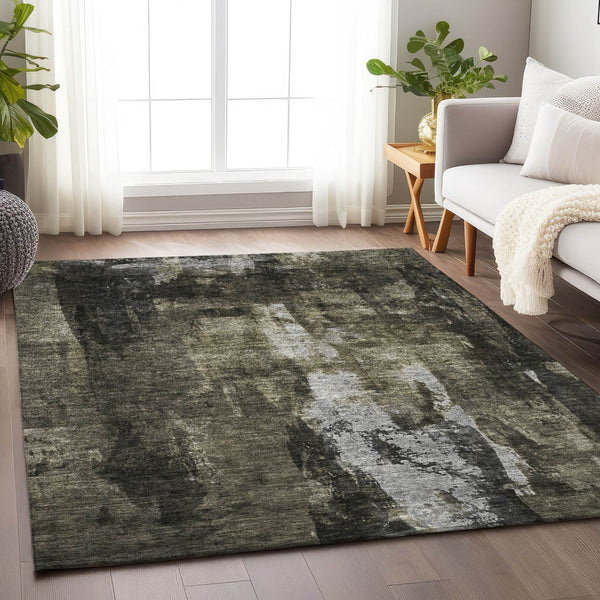 Homeroots 3' Stylish Brown Black And Beige Abstract Washable Area Rug For Indoor And Outdoor Spaces 5' X 8' Polyester 603162