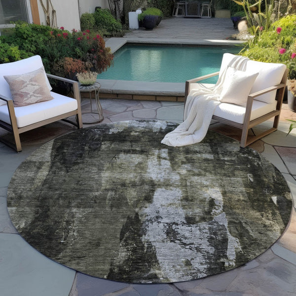 Homeroots 3' Stylish Brown Black And Beige Abstract Washable Area Rug For Indoor And Outdoor Spaces 8' Round Polyester 603163