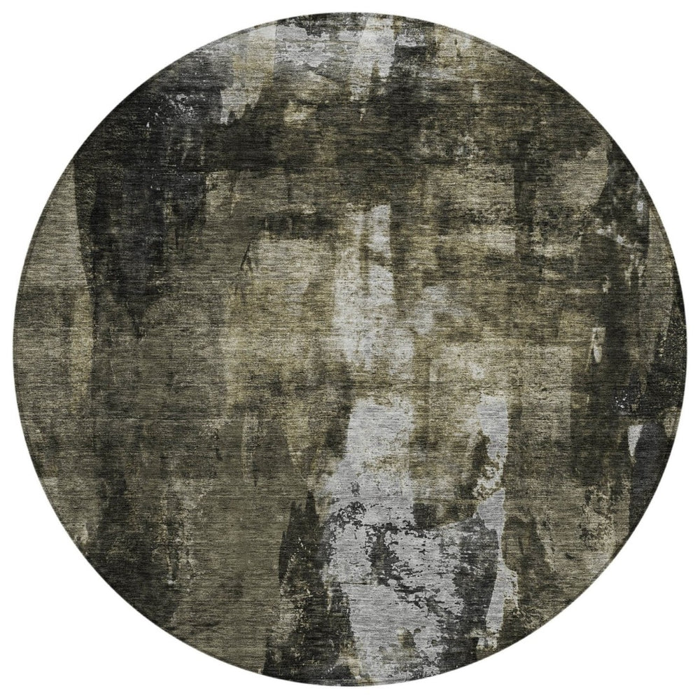 HomeRoots 5' Charcoal and Black Abstract Area Rug – Modern, Machine Washable, Durable for Indoor/Outdoor Use 8' Round 603163