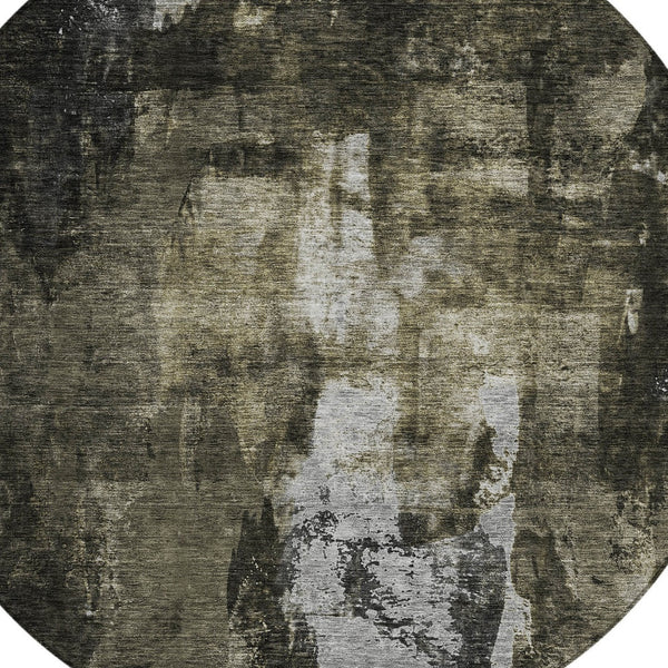 Homeroots 3' Stylish Brown Black And Beige Abstract Washable Area Rug For Indoor And Outdoor Spaces 8' Round Polyester 603163