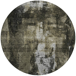 Homeroots 3' Stylish Brown Black And Beige Abstract Washable Area Rug For Indoor And Outdoor Spaces 8' Round Polyester 603163