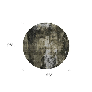 Homeroots 3' Stylish Brown Black And Beige Abstract Washable Area Rug For Indoor And Outdoor Spaces 8' Round Polyester 603163