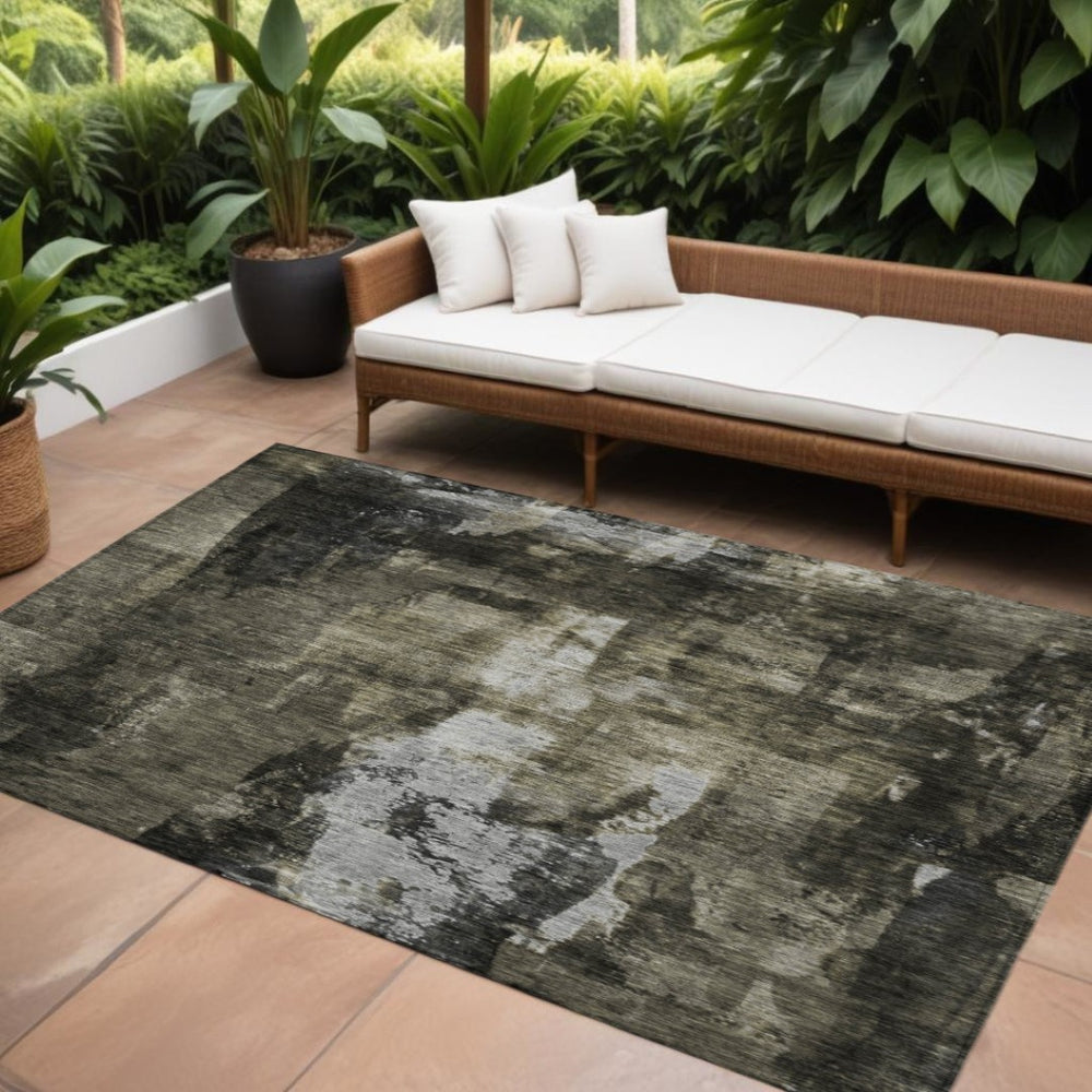 HomeRoots 9' X 12' Charcoal and Black Abstract Area Rug - Stylish, Washable, Indoor/Outdoor Durability & Versatility 603165