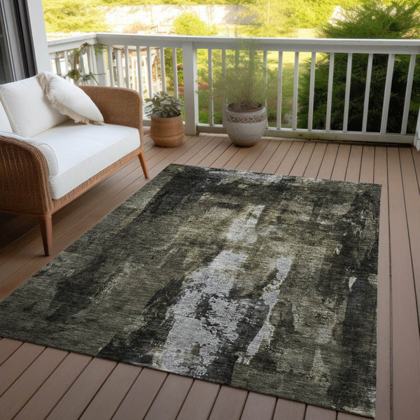 Homeroots 3' Stylish Brown Black And Beige Abstract Washable Area Rug For Indoor And Outdoor Spaces 9' X 12' Polyester 603165
