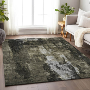 Homeroots 3' Stylish Brown Black And Beige Abstract Washable Area Rug For Indoor And Outdoor Spaces 9' X 12' Polyester 603165