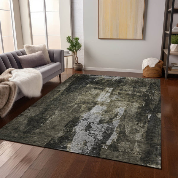 Homeroots 3' Stylish Brown Black And Beige Abstract Washable Area Rug For Indoor And Outdoor Spaces 10' X 14' Polyester 603166