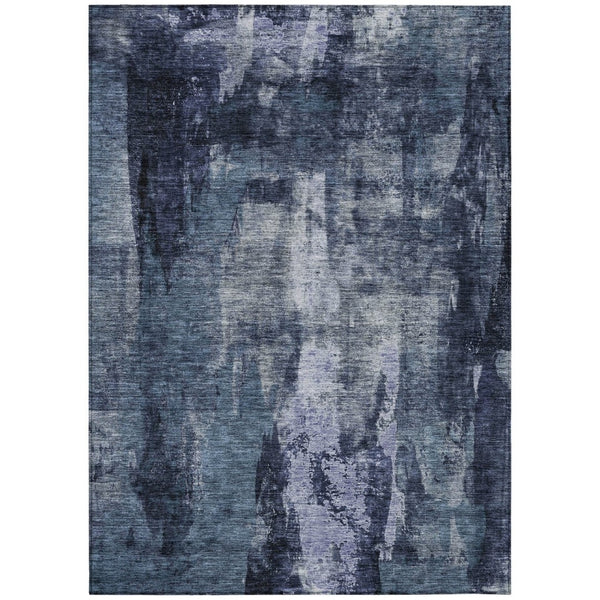 HomeRoots 5' Navy Blue, Black & Gray Abstract Area Rug - Durable Indoor/Outdoor Design for Modern Spaces 5' X 8' 603168