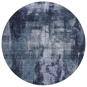 HomeRoots 5' Navy Blue, Black & Gray Abstract Area Rug - Durable Indoor/Outdoor Design for Modern Spaces 8' Round 603169
