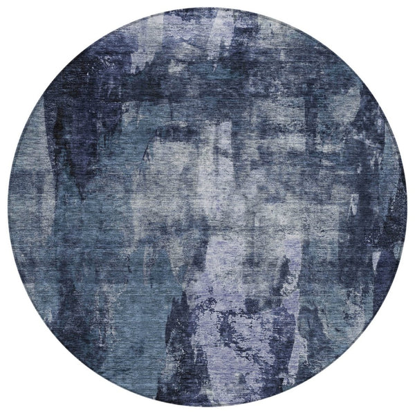 HomeRoots 5' Navy Blue, Black & Gray Abstract Area Rug - Durable Indoor/Outdoor Design for Modern Spaces 8' Round 603169