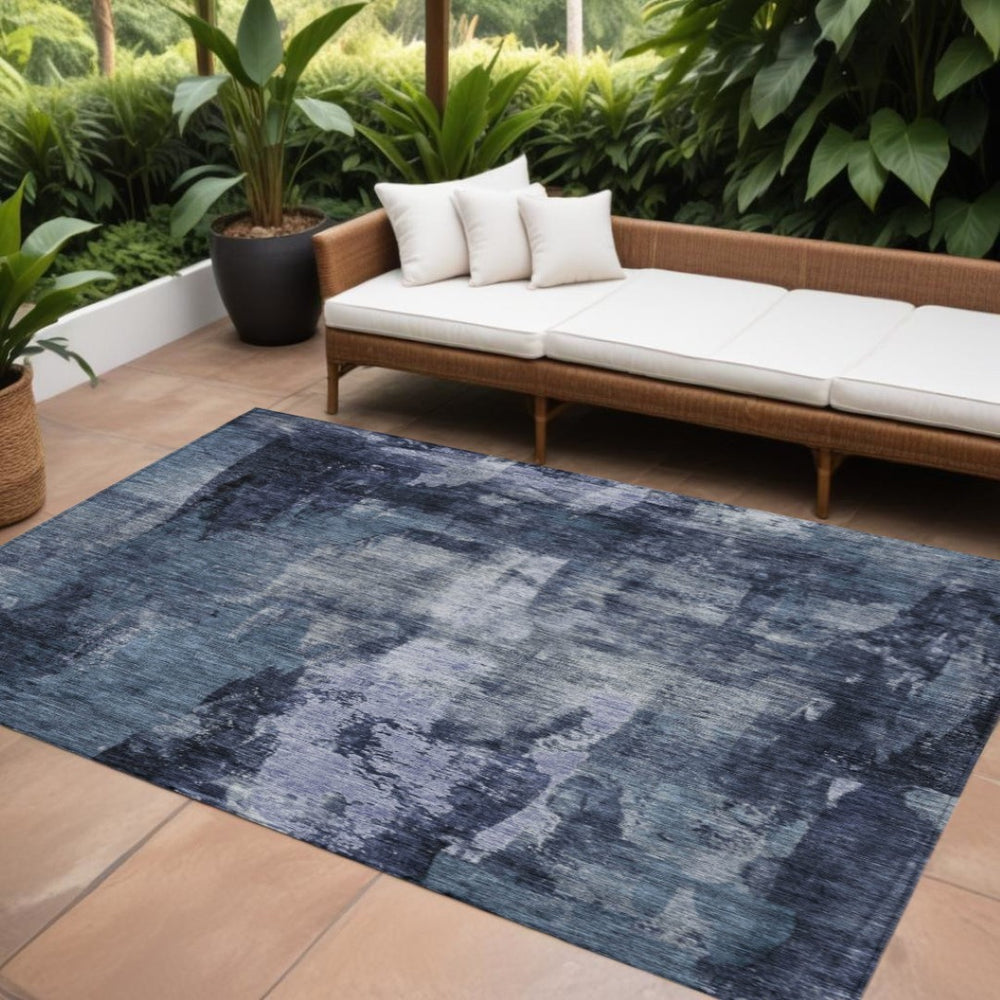 HomeRoots 5' Navy Blue, Black & Gray Abstract Area Rug - Durable Indoor/Outdoor Design for Modern Spaces 10' X 14' 603172