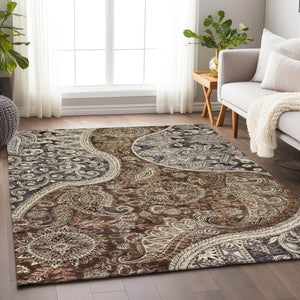 Homeroots 3' Brown Beige Tan Floral Medallion Washable Area Rug For Indoor Outdoor Spaces, Durable & Stylish 3' X 5' Polyester 603173