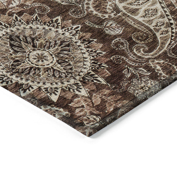 Homeroots 3' Brown Beige Tan Floral Medallion Washable Area Rug For Indoor Outdoor Spaces, Durable & Stylish 5' X 8' Polyester 603174