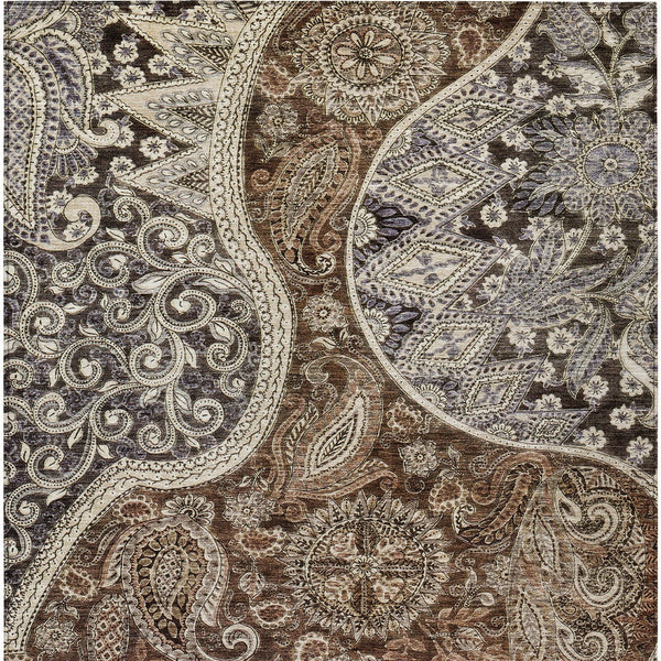 Homeroots 3' Brown Beige Tan Floral Medallion Washable Area Rug For Indoor Outdoor Spaces, Durable & Stylish 5' X 8' Polyester 603174
