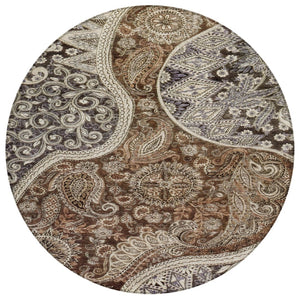 HomeRoots 5' Elegant Brown Beige Tan Floral Medallion Area Rug - Durable, Washable for Indoor & Outdoor Use 8' Round 603175