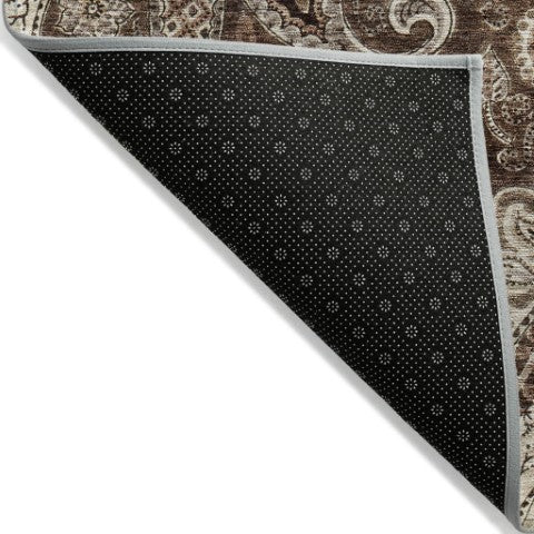 Homeroots 3' Brown Beige Tan Floral Medallion Washable Area Rug For Indoor Outdoor Spaces, Durable & Stylish 8' Round Polyester 603175