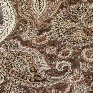 Homeroots 3' Brown Beige Tan Floral Medallion Washable Area Rug For Indoor Outdoor Spaces, Durable & Stylish 8' Round Polyester 603175