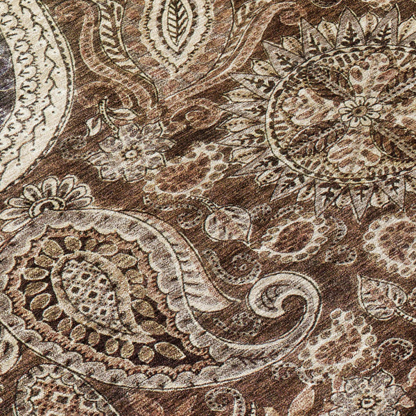 Homeroots 3' Brown Beige Tan Floral Medallion Washable Area Rug For Indoor Outdoor Spaces, Durable & Stylish 8' Round Polyester 603175