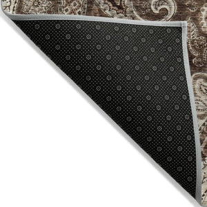 Homeroots 3' Brown Beige Tan Floral Medallion Washable Area Rug For Indoor Outdoor Spaces, Durable & Stylish 8' X 10' Polyester 603176