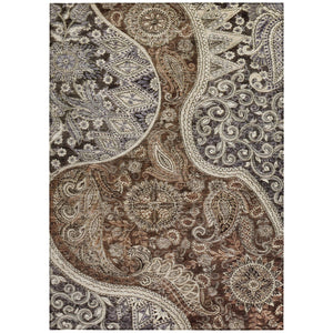Homeroots 3' Brown Beige Tan Floral Medallion Washable Area Rug For Indoor Outdoor Spaces, Durable & Stylish 8' X 10' Polyester 603176