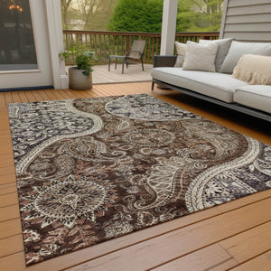Homeroots 3' Brown Beige Tan Floral Medallion Washable Area Rug For Indoor Outdoor Spaces, Durable & Stylish 8' X 10' Polyester 603176