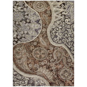 Homeroots 3' Brown Beige Tan Floral Medallion Washable Area Rug For Indoor Outdoor Spaces, Durable & Stylish 9' X 12' Polyester 603177