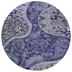 HomeRoots 5' Elegant Floral Medallion Washable Area Rug in Navy, Gray & Green for Indoor & Outdoor Use 8' Round 603181