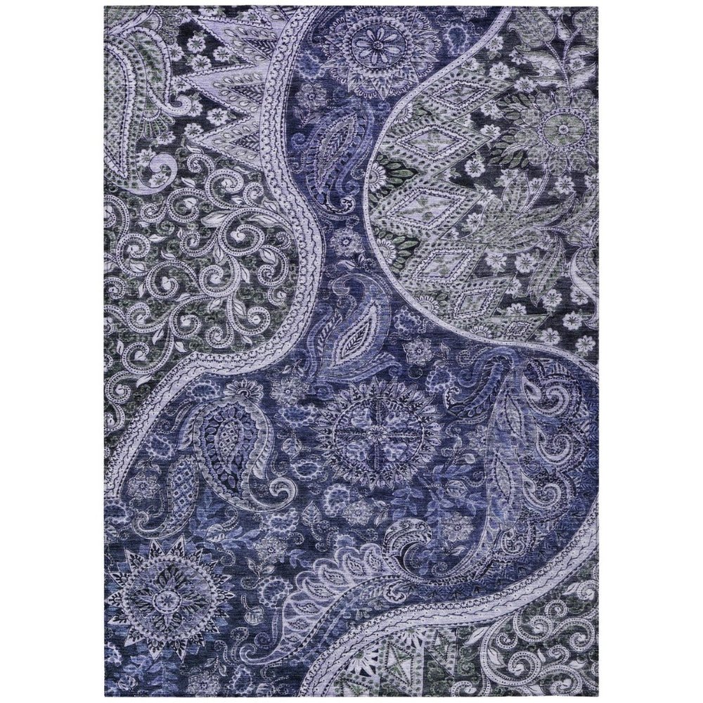 HomeRoots 9' X 12' Floral Medallion Area Rug - Navy Blue, Gray & Green, Washable for Indoor/Outdoor Spaces 603183