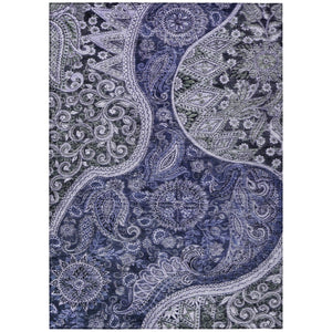HomeRoots 5' Elegant Floral Medallion Washable Area Rug in Navy, Gray & Green for Indoor & Outdoor Use 10' X 14' 603184