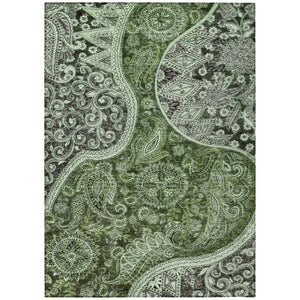 HomeRoots 5' Floral Medallion Area Rug in Olive Green, Charcoal & Gray - Machine Washable for Indoor & Outdoor Use 5' X 8' 603186
