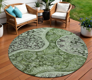 Homeroots 3' Brown Beige Tan Floral Medallion Washable Area Rug For Indoor Outdoor Spaces, Durable & Stylish 8' Round Polyester 603187