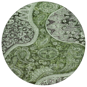 HomeRoots 5' Floral Medallion Area Rug in Olive Green, Charcoal & Gray - Machine Washable for Indoor & Outdoor Use 8' Round 603187