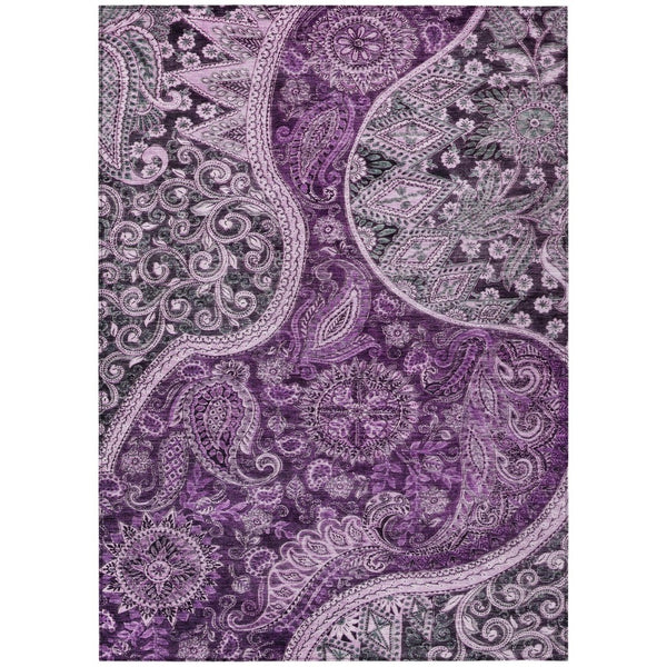 HomeRoots 5' Elegant Floral Medallion Area Rug in Purple Charcoal - Washable, Durable for Indoor & Outdoor Use 5' X 8' 603192