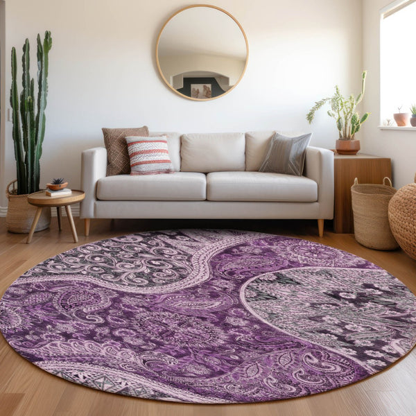 Homeroots 3' Brown Beige Tan Floral Medallion Washable Area Rug For Indoor Outdoor Spaces, Durable & Stylish 8' Round Polyester 603193