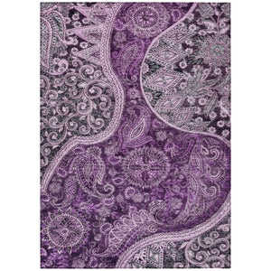 HomeRoots 9' X 12' Purple & Charcoal Floral Medallion Rug - Durable, Washable for Indoor & Outdoor Spaces 603195