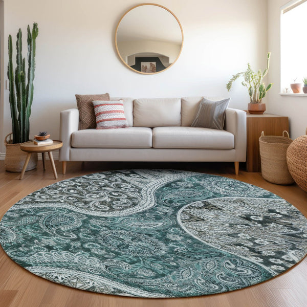 Homeroots 3' Brown Beige Tan Floral Medallion Washable Area Rug For Indoor Outdoor Spaces, Durable & Stylish 8' Round Polyester 603199