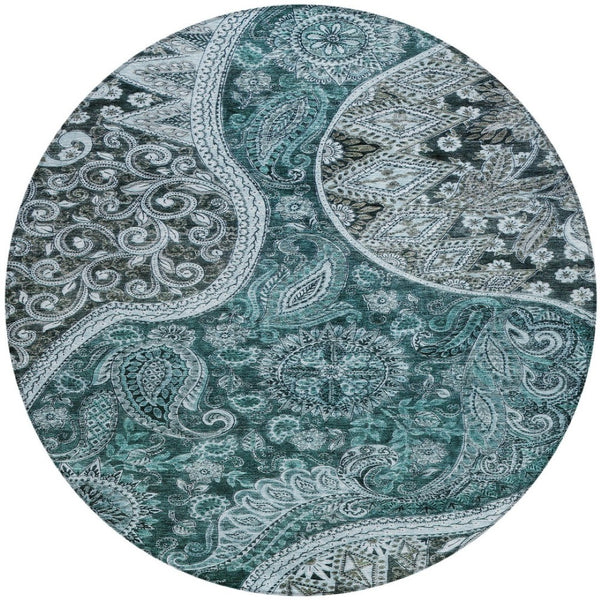 Homeroots 3' Brown Beige Tan Floral Medallion Washable Area Rug For Indoor Outdoor Spaces, Durable & Stylish 8' Round Polyester 603199