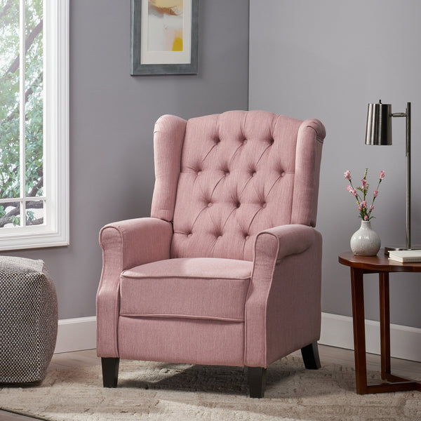 English Elm Christopher Knight Home® - 28" 28" Wide Manual Wing Chair Recliner Light Pink Fabric Push-Back Tufted Diamond Stitch Cozy Elegance 68629.00LBLSH
