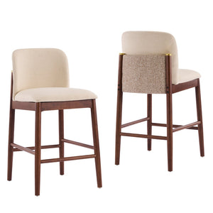 English Elm Lois Rubberwood Counter Stools Set of 2 Beige Upholstered Seats Walnut Frame N775P369557D