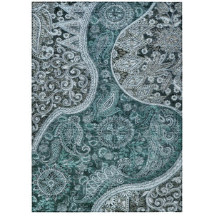 HomeRoots 5' Vibrant Teal Blue and Dark Green Floral Medallion Indoor Outdoor Rug - Durable, Washable, Stylish 10' X 14' 603202