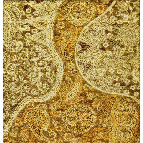 Homeroots 3' Brown Beige Tan Floral Medallion Washable Area Rug For Indoor Outdoor Spaces, Durable & Stylish 3' X 5' Polyester 603203
