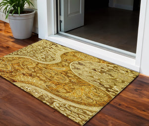 Homeroots 3' Brown Beige Tan Floral Medallion Washable Area Rug For Indoor Outdoor Spaces, Durable & Stylish 3' X 5' Polyester 603203