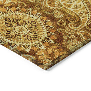 Homeroots 3' Brown Beige Tan Floral Medallion Washable Area Rug For Indoor Outdoor Spaces, Durable & Stylish 3' X 5' Polyester 603203