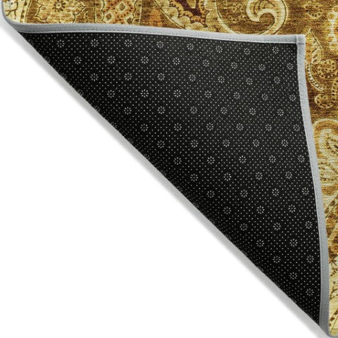 Homeroots 3' Brown Beige Tan Floral Medallion Washable Area Rug For Indoor Outdoor Spaces, Durable & Stylish 5' X 8' Polyester 603204