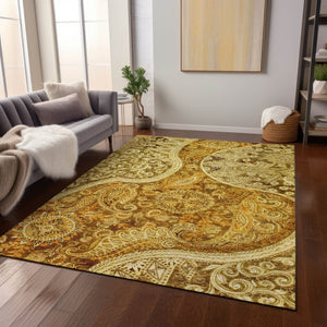 Homeroots 3' Brown Beige Tan Floral Medallion Washable Area Rug For Indoor Outdoor Spaces, Durable & Stylish 5' X 8' Polyester 603204