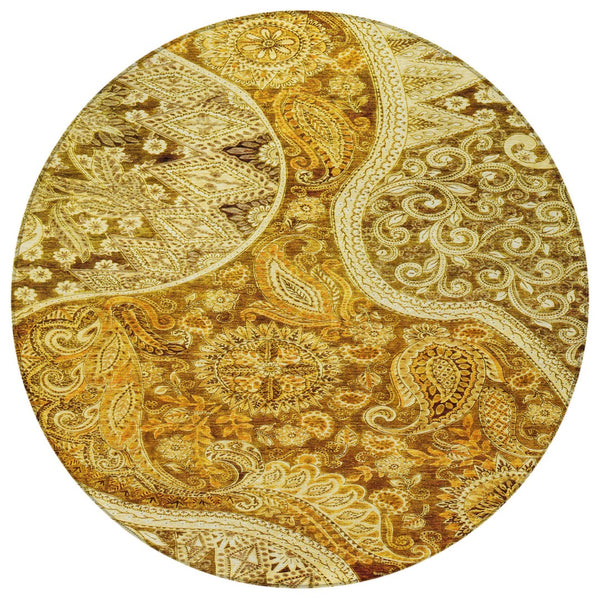 Homeroots 3' Brown Beige Tan Floral Medallion Washable Area Rug For Indoor Outdoor Spaces, Durable & Stylish 8' Round Polyester 603205